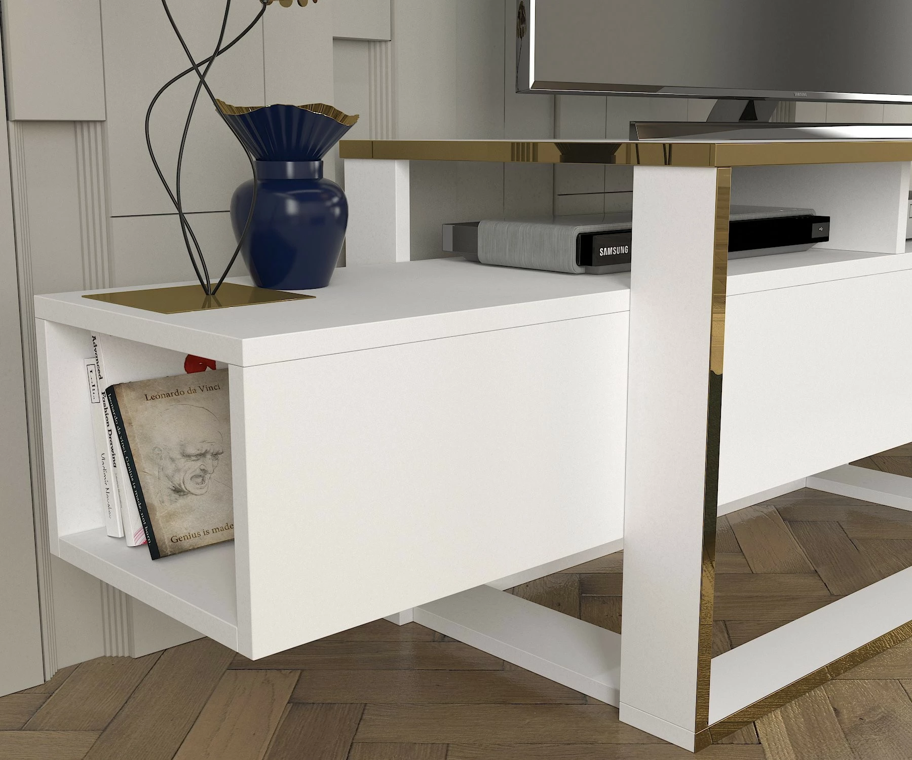 Komodë TV Hanah Home, e bardhë, e artë