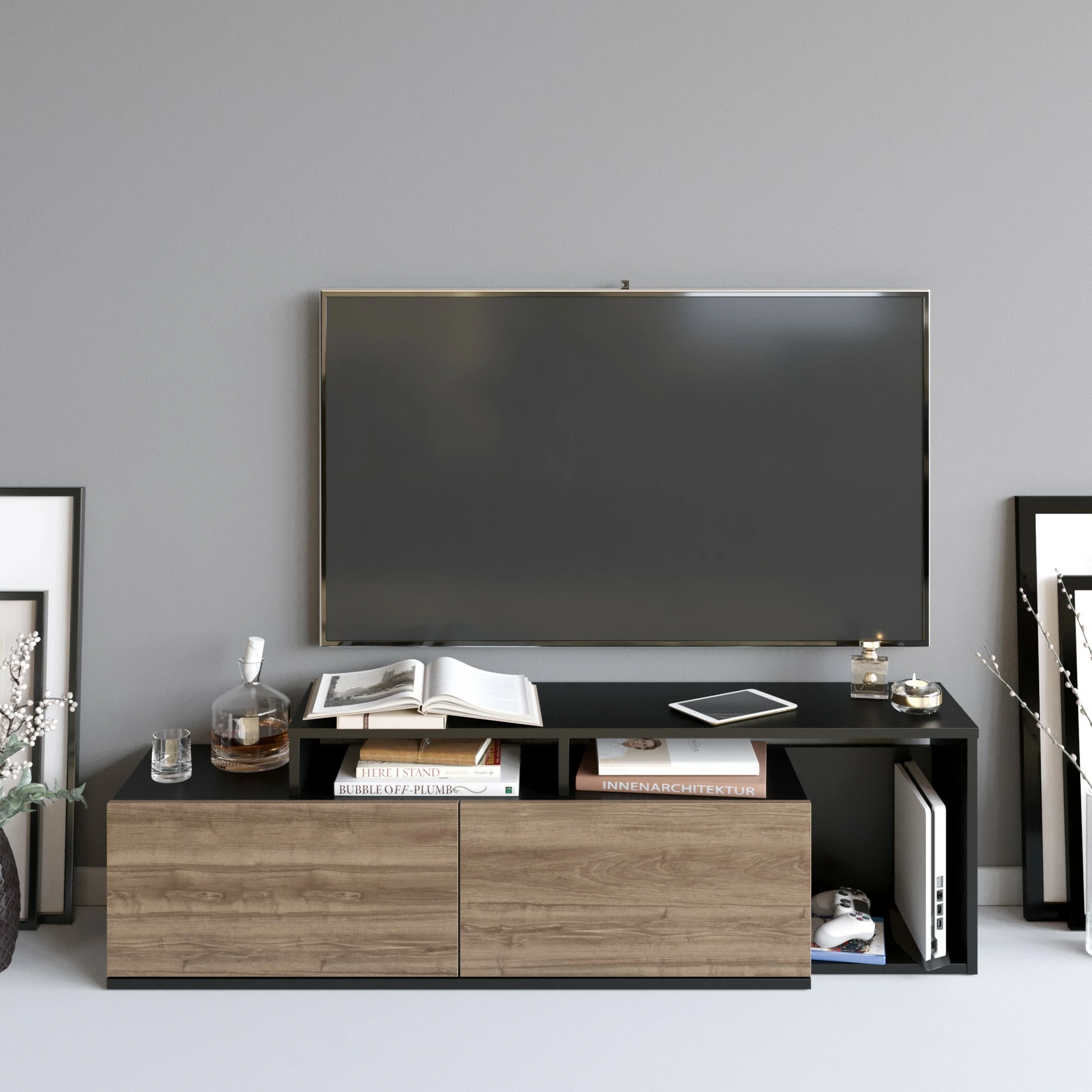 Komodë TV Hanah Home Nexera, e zezë dhe arre
