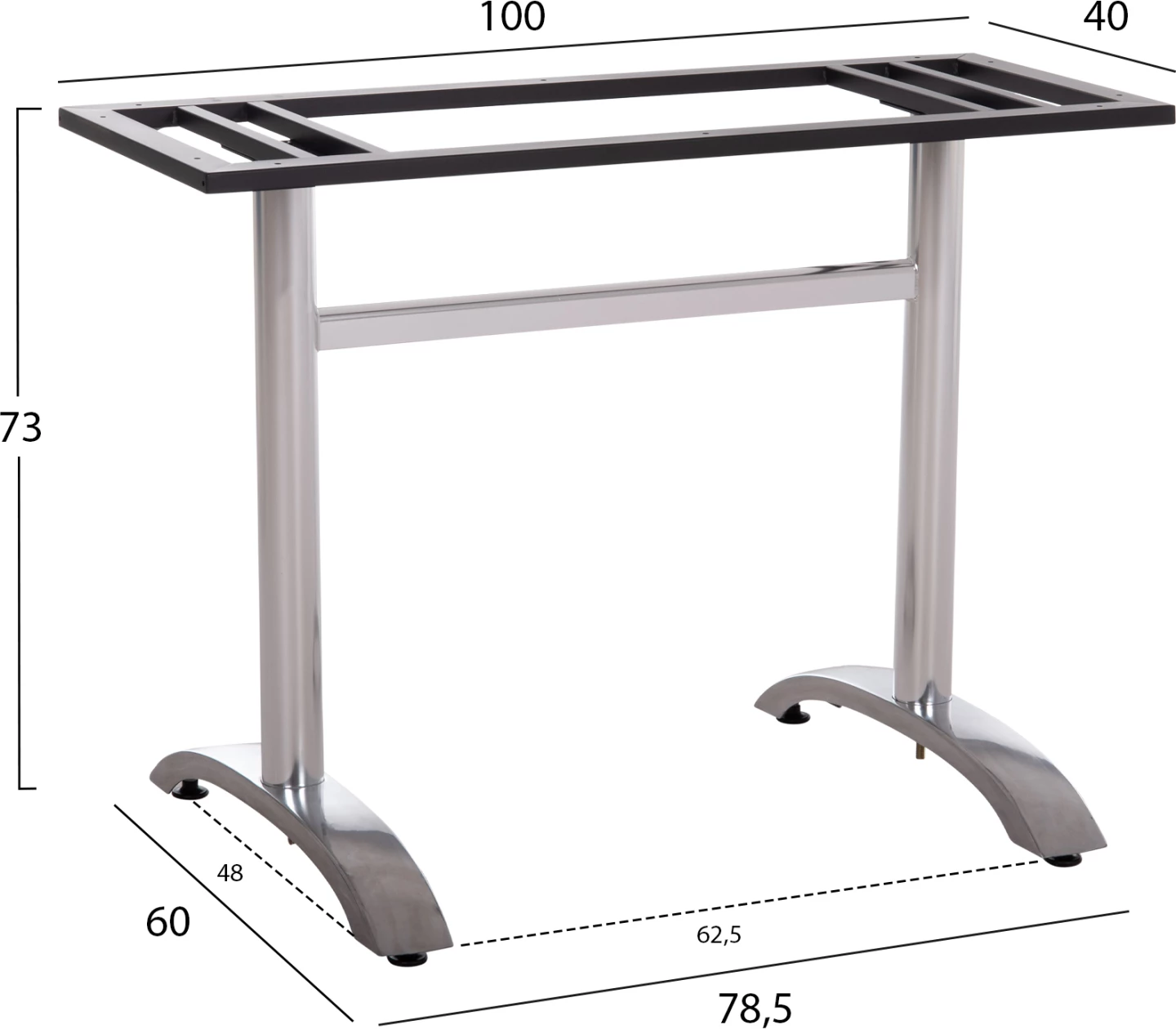 Baza dyshe për tavolinë, metal krom, me rregullues lartësie, 100x60x73cm