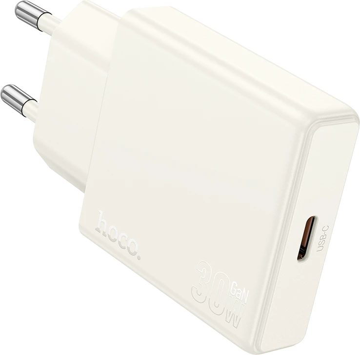 Adapter karikues USB-C HOCO N44 Biscuit PD 30W (EU plug), e bardhë, 1 copë