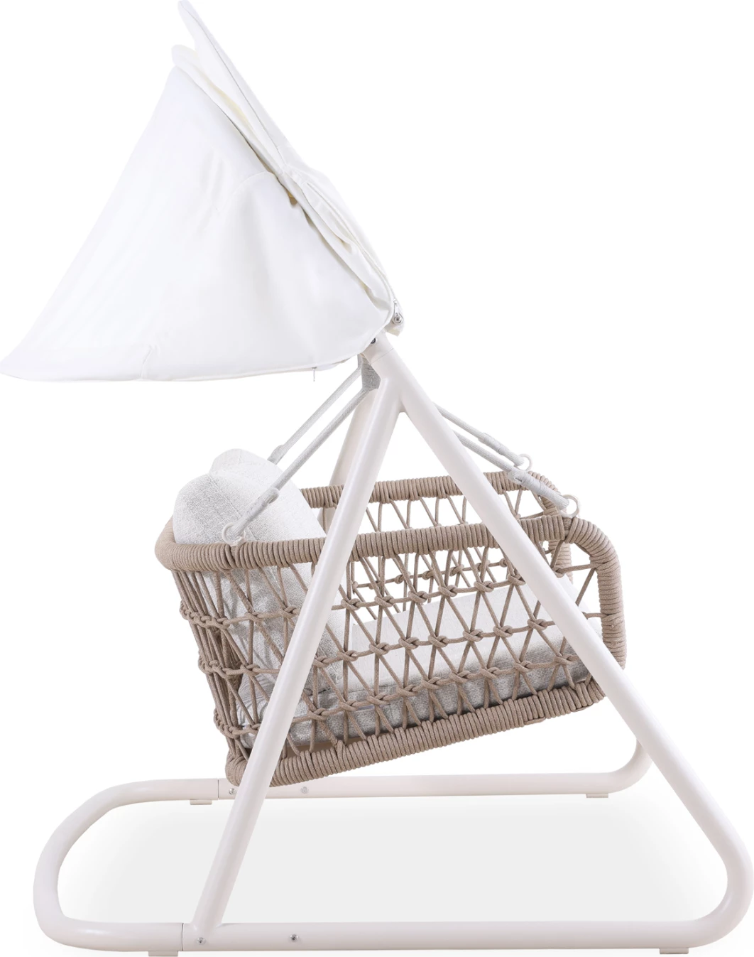 Luhatëse me tendë për jashtë, 3 vende, alumin ngjyrë fildishi, litar natyral, jastëkë bezhë, tendë e bardhë, EXCELSIOR CD6411.01, 185x134x175cm