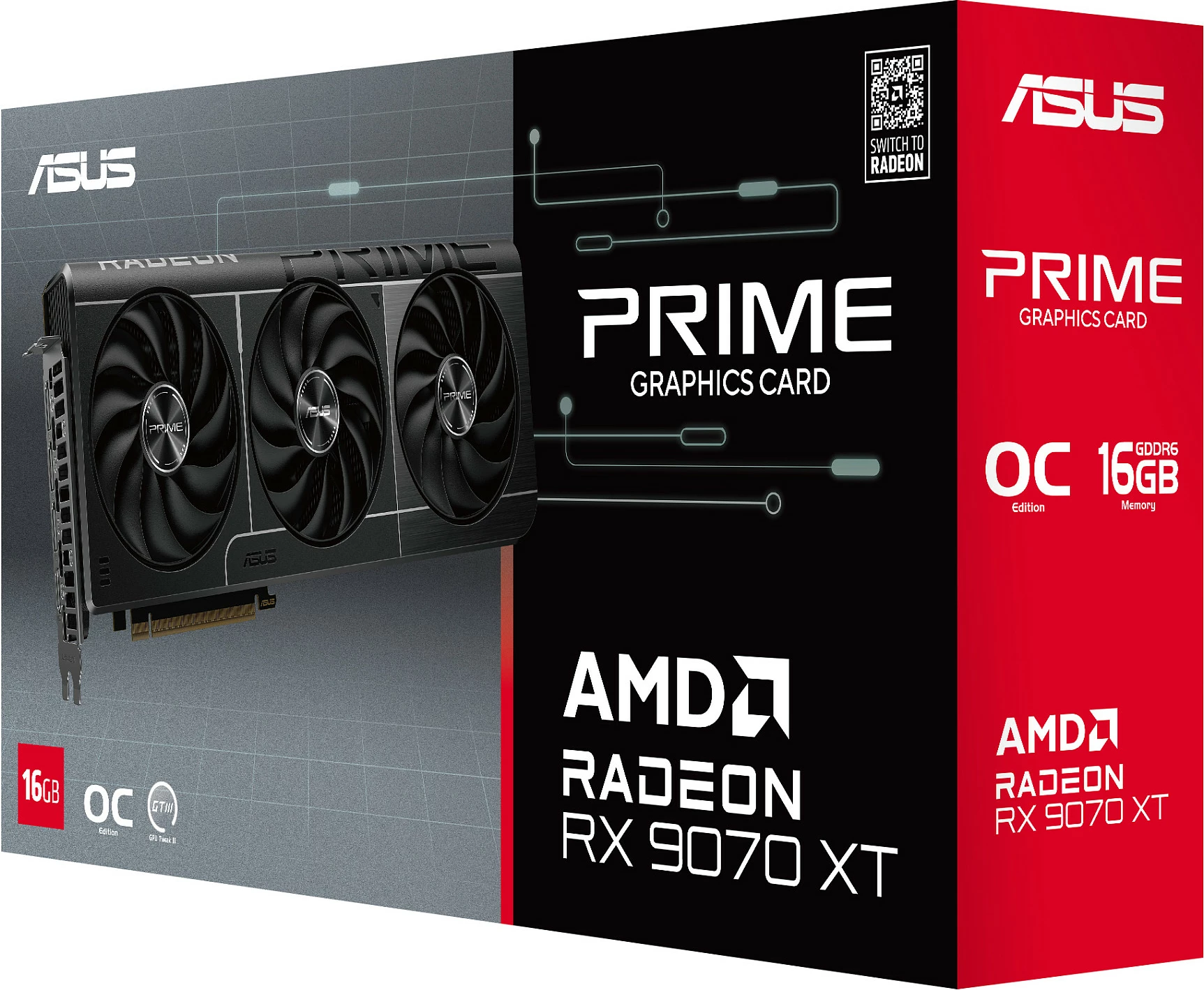 Kartelë grafike ASUS Radeon RX 9070 XT Prime, 16GB GDDR6, PCI Express 5.0, e zezë