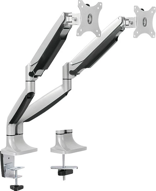 Mbajtës për dy monitorë LogiLink, 13"-32", alumin, sustë gazi, argjendtë/zi
