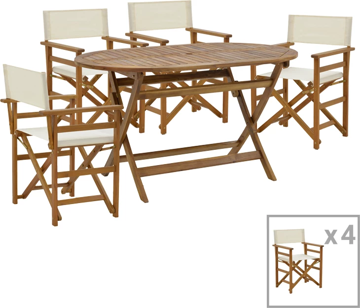 Set tavolinë me karrige për terasë Bistrual-Falov, 5 pjesë, dru akacie natyrale, palosëse, 130x80x72cm