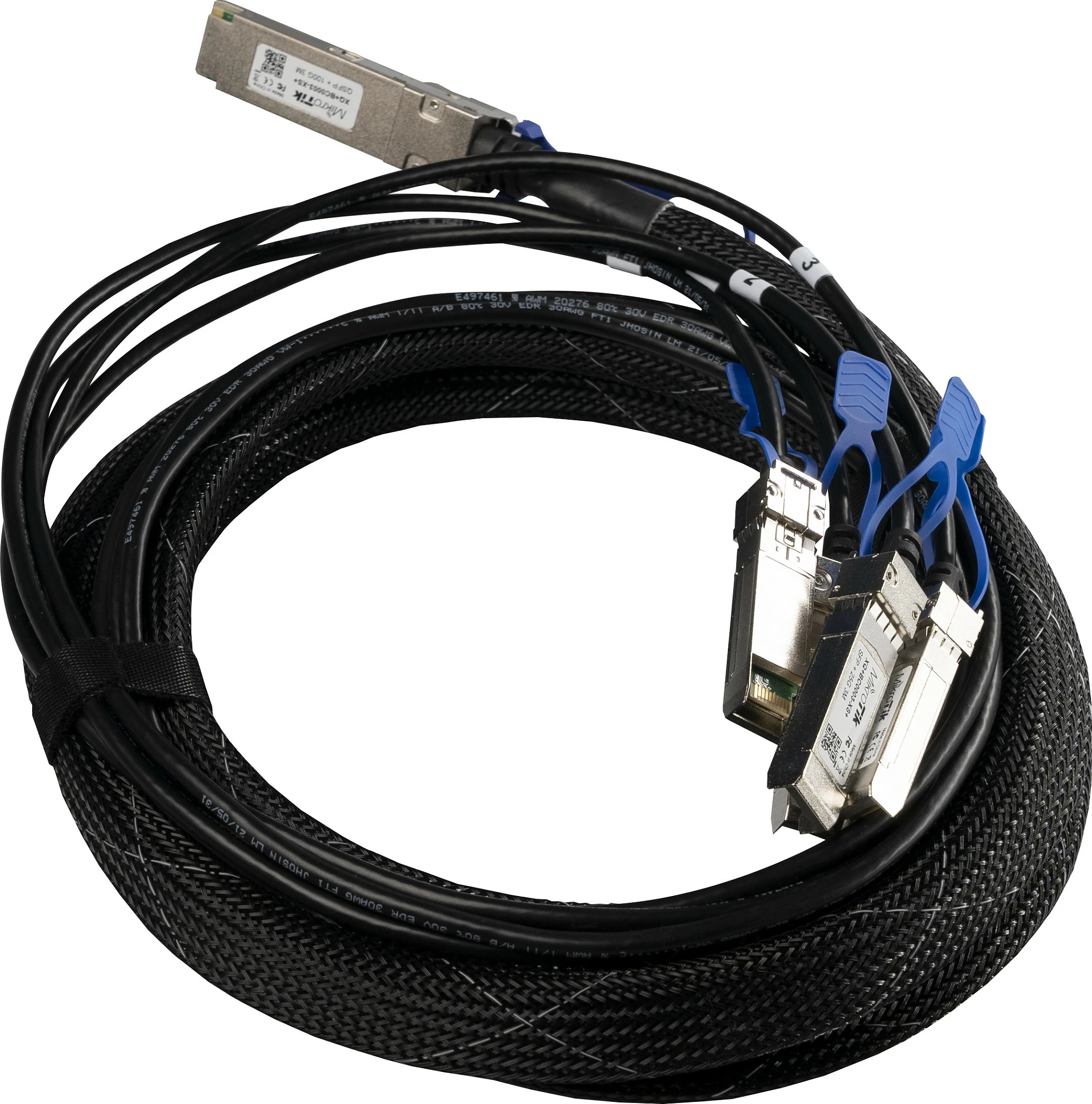 Kabëll MikroTik XQ+BC0003-XS+, 3 m, QSFP28, 4x SFP28, Ngjyrë e zezë dhe krom