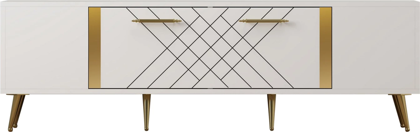 Komodë televizori, ngjyrë e bardhë dhe ari, Skye Decor, dizajn modern, 150x48.2x35cm