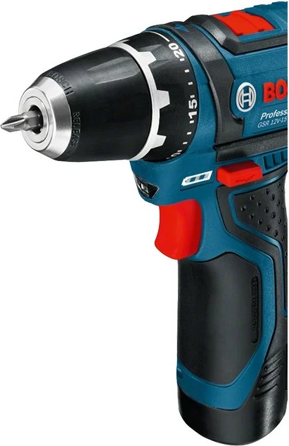 Kaçavidë elektrike Bosch GSR 12V-15, 12V, Li-Ion, set me valixhe, zi/blu/kuqe