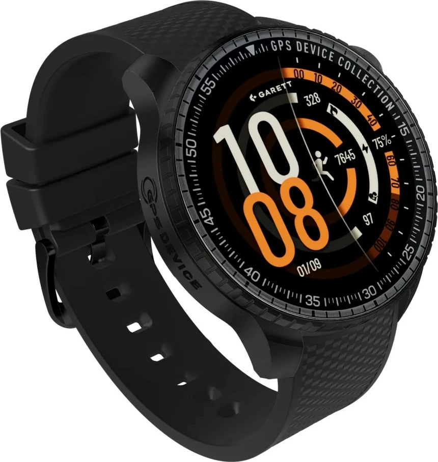 Smartwatch Garett Compass GPS 1.43\" AMOLED 470mAh 5ATM, e zezë, set me 2 rripa
