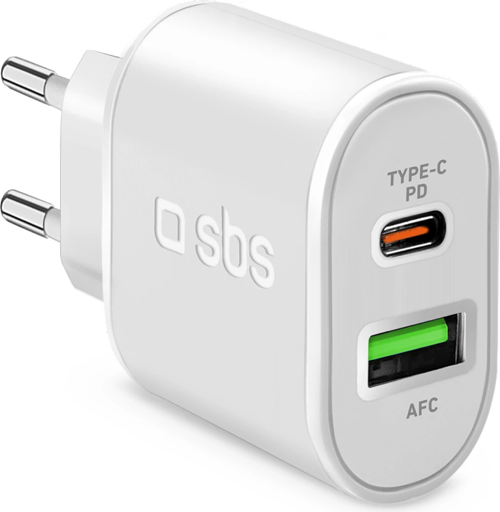 Karikues muri SBS TETRPD20W, 20W, 2 porta USB-A/USB-C, i bardhë