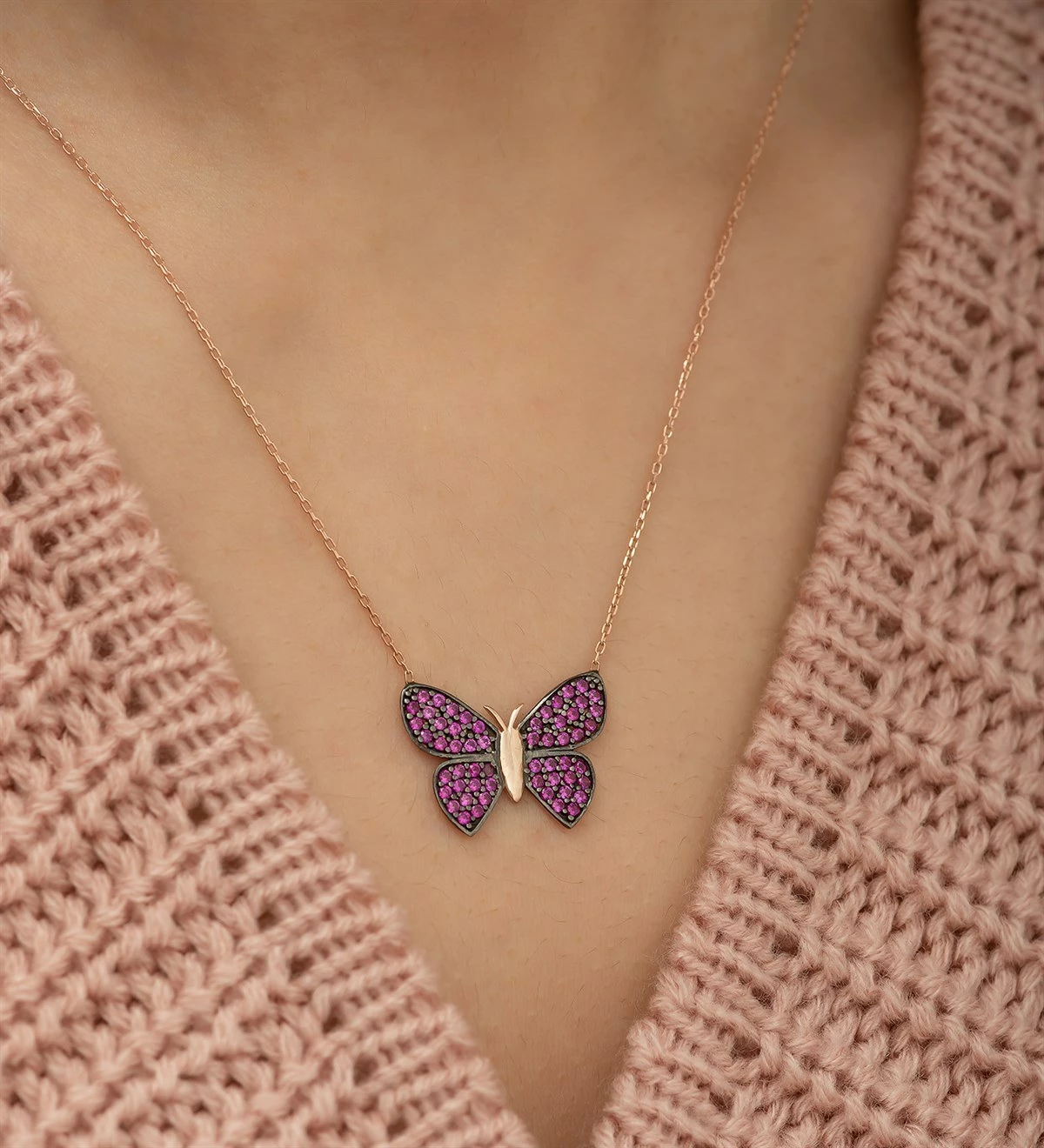 Qafore argjendi, ngjyrë rozë e artë dhe fuchsia, flutur, Jumeon, NRZ1061