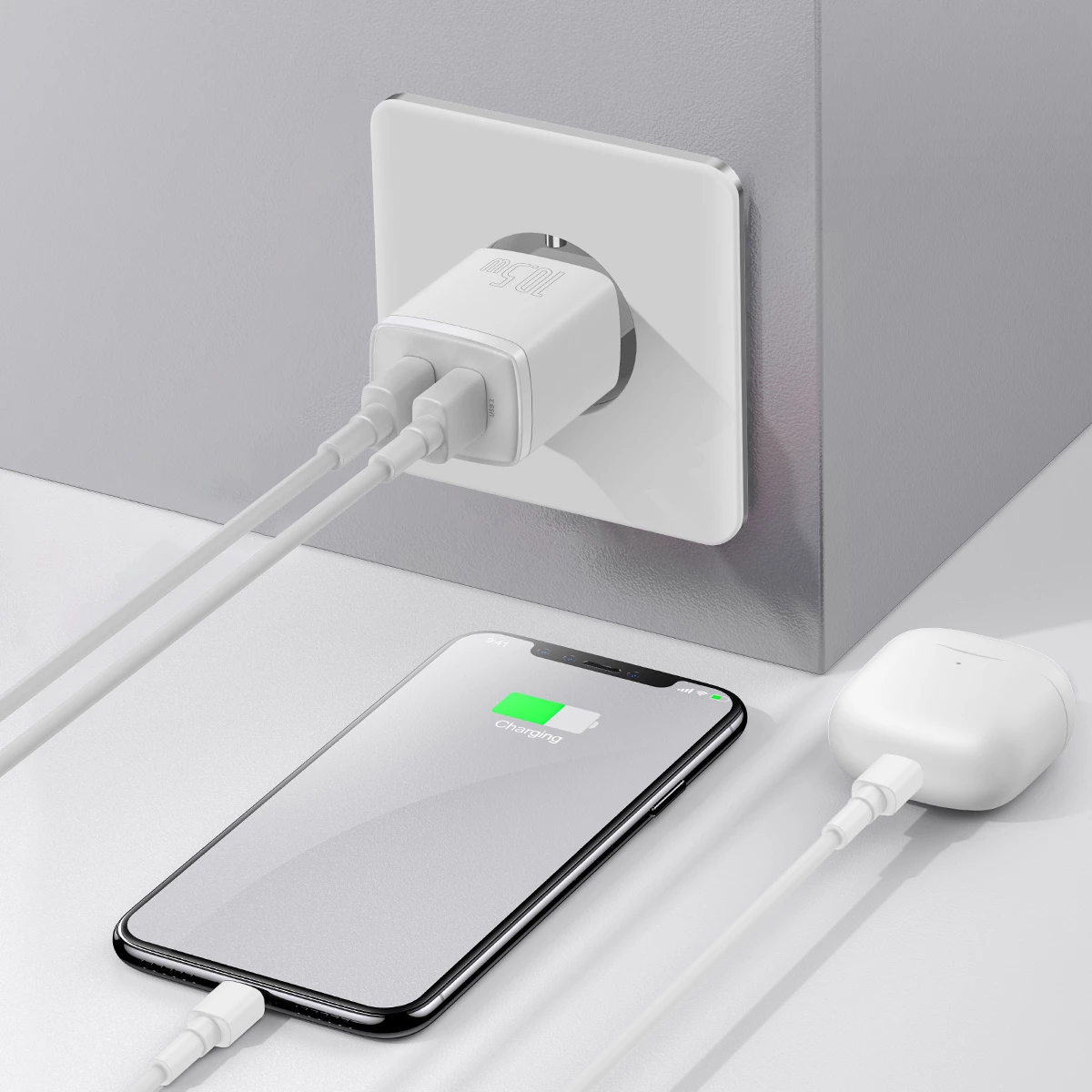 Karikues muri Baseus CCXJ010202, 2x USB-A, 10.5W, Bardhë