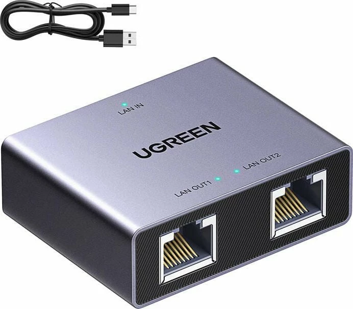 Adapter splitter Ethernet Ugreen NW301 1x2 1000Mbps RJ45, gri