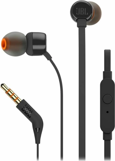 Kufje in-ear JBL Tune 110 (JBLT110BLK), me mikrofon, 3.5 mm, kabllo e sheshtë, të zeza