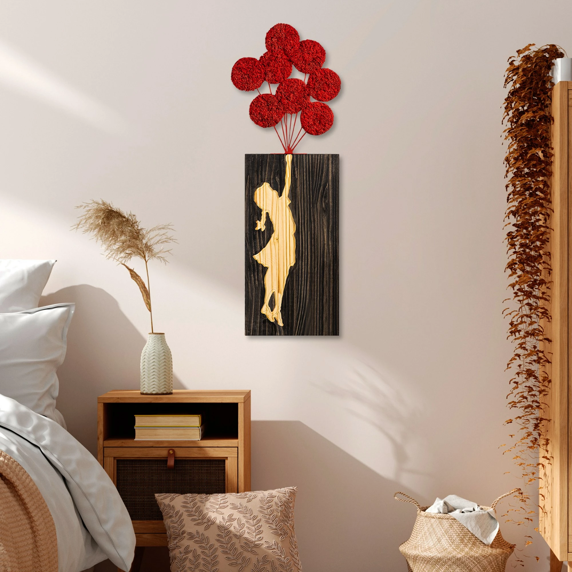 Aksesor dekorativ prej druri për mur, Wallity Banksy, 34x99cm