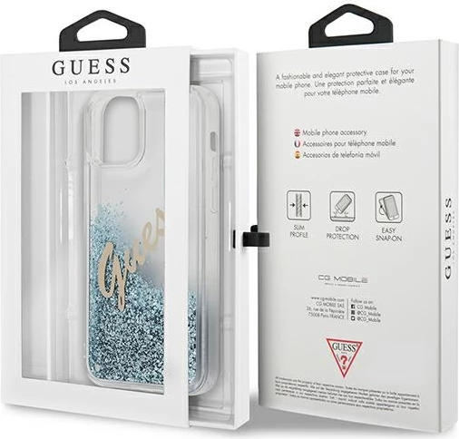 Mbështjellës Guess GUHCP12LGLVSBL për iPhone 12 Pro Max 6.7", Glitter, Blu
