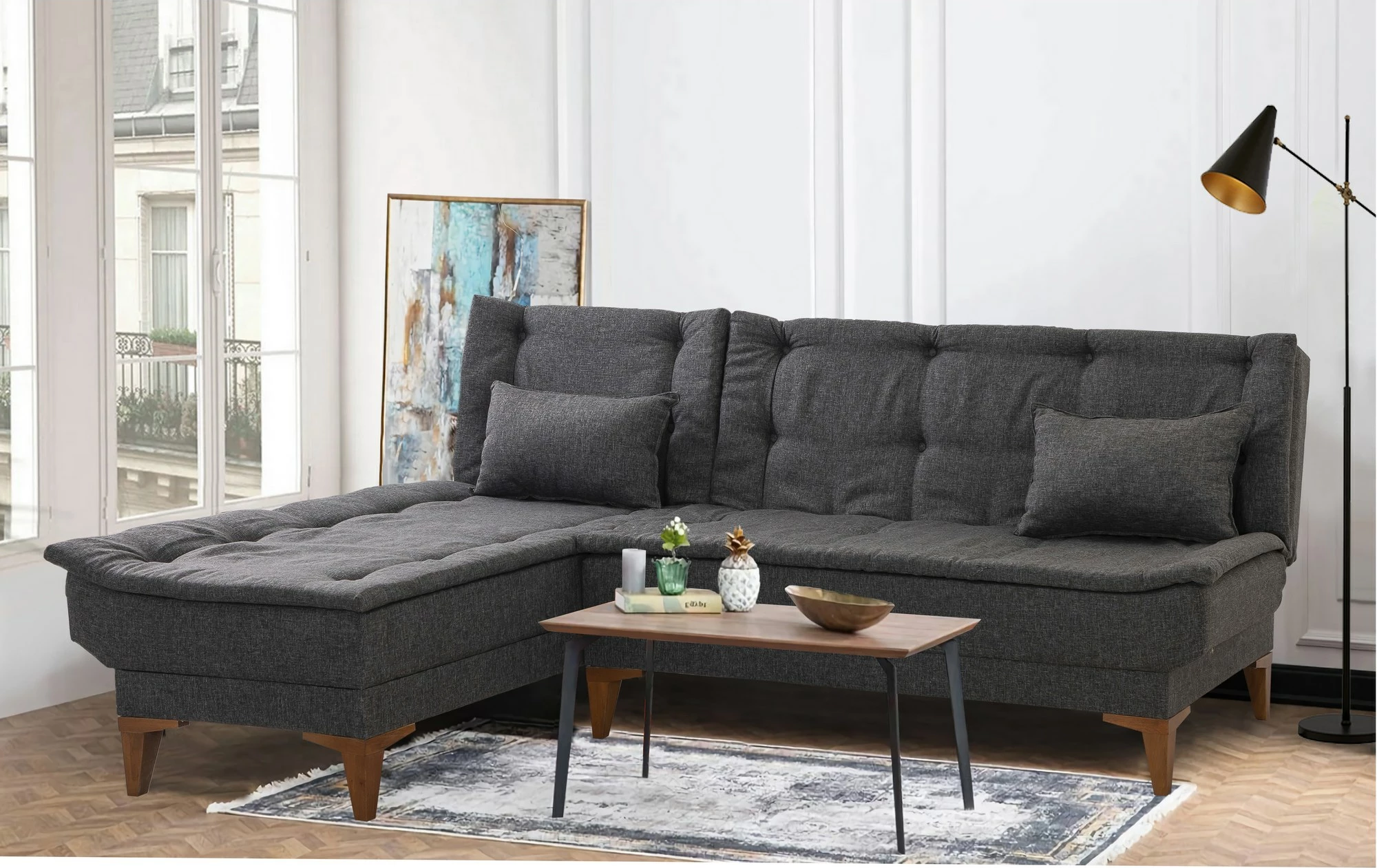 Kënd-sofë shtrat Atelier del Sofa, Santo majtas, ngjyrë antracit