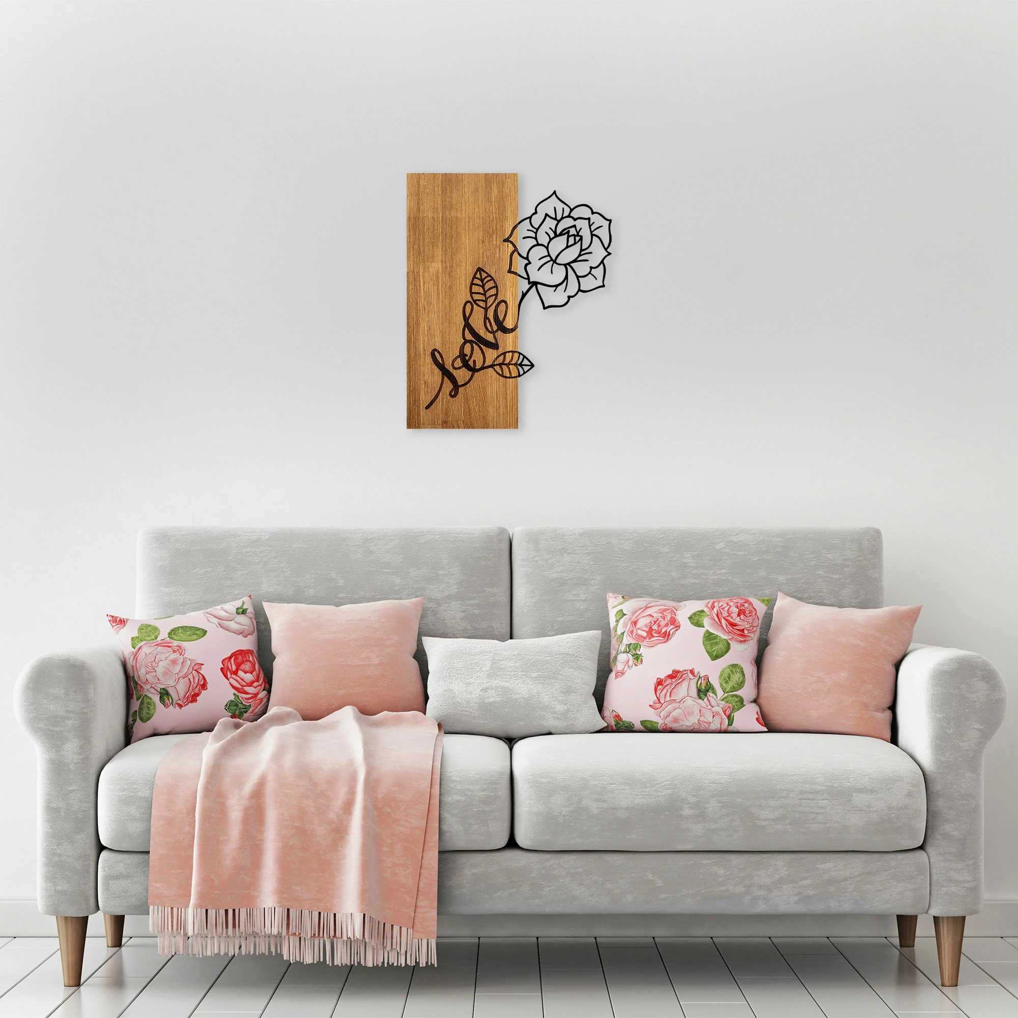 Aksesor dekorativ prej druri për mur, Rose Love, ngjyrë arre dhe e zezë, 47x58cm