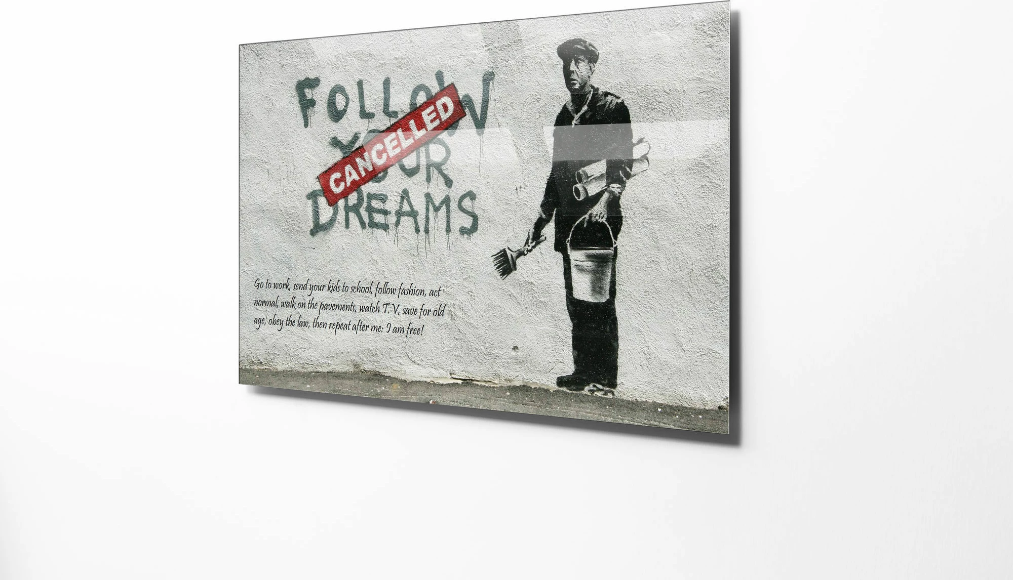 Pikturë dekorative prej xhami të temperuar, Banksy, shumëngjyrëshe, UV-022, 70x100cm