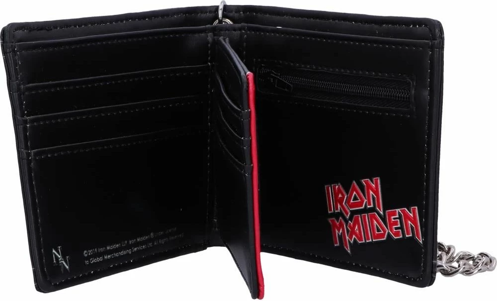 Portofol NEMESIS NOW Iron Maiden, PU, 11 cm, me zinxhir, i zi/kuq