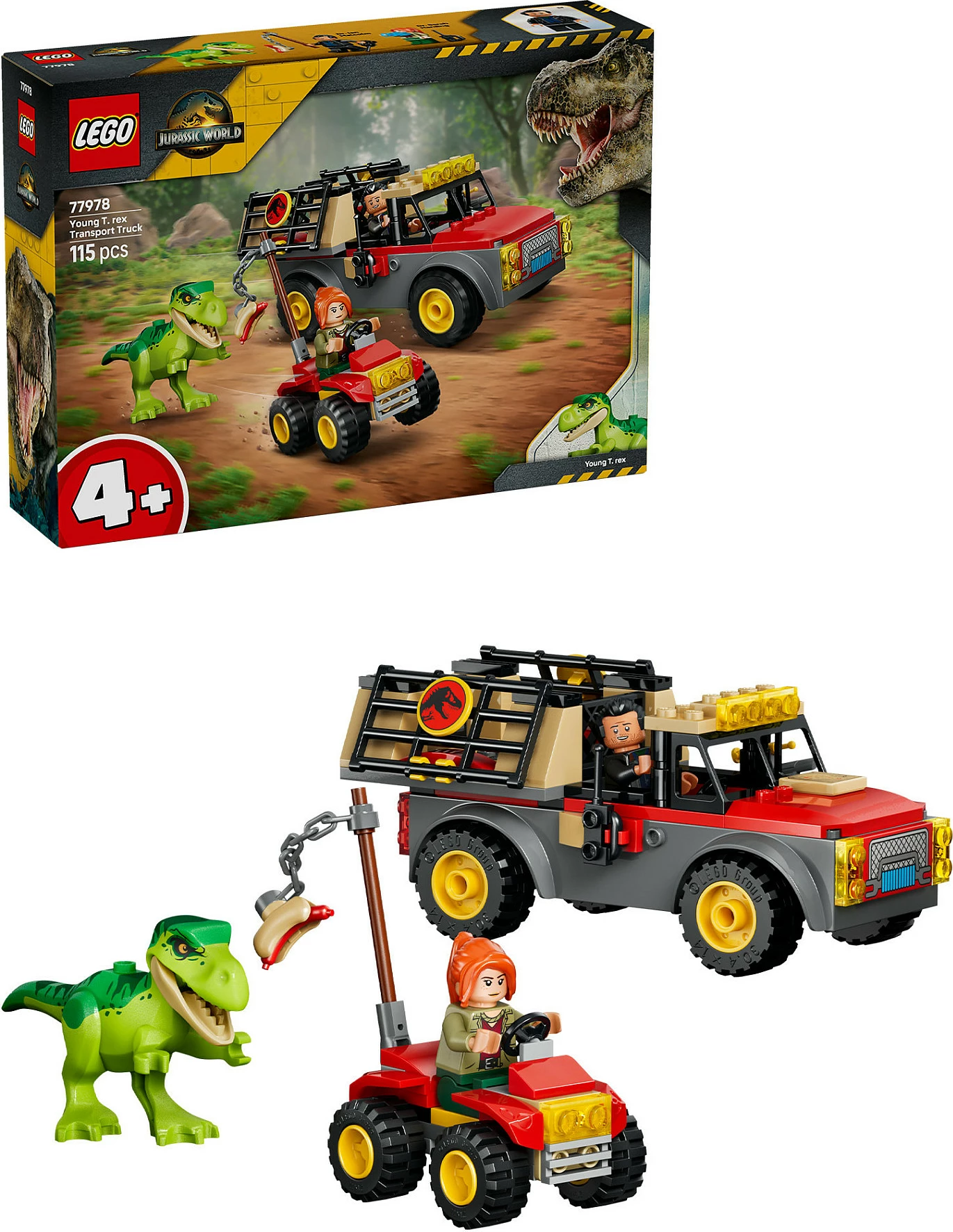 Set LEGO Jurassic World 77978 Young T. rex Transport Truck, 115 copë, kuqe/gri