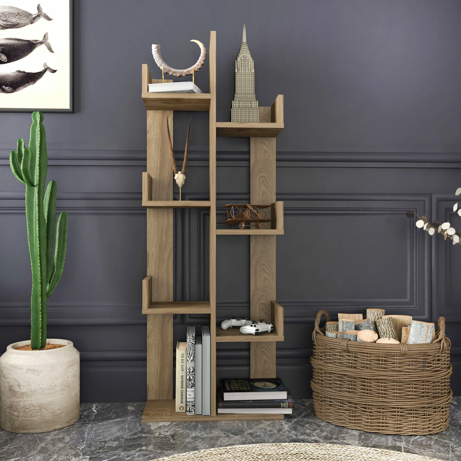 Raft librash Skye Decor, ngjyrë lisi Oud Oak, Luisa