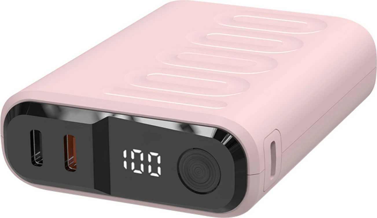 Power bank RealPower PB-10000C PD+, 10000 mAh, 3x USB-C, ekran, Rose
