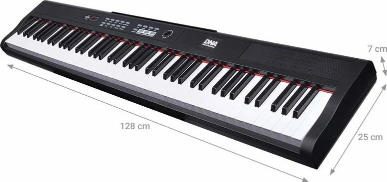 Piano digjital Bitmat DNA PP 88, 88 taste me dinamikë, 900 tinguj/700 ritme, USB-MIDI, set me pedal sustain dhe mbajtëse notash, e kuqe