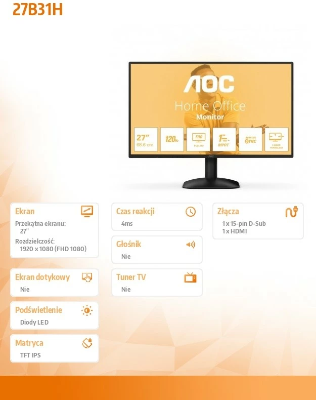 Monitor AOC 27B31H, 27", IPS, 120Hz, Full HD, i zi