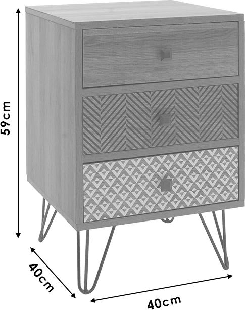 Komodinë Boho me 3 sirtarë, ngjyrë arre, 40x40x59cm