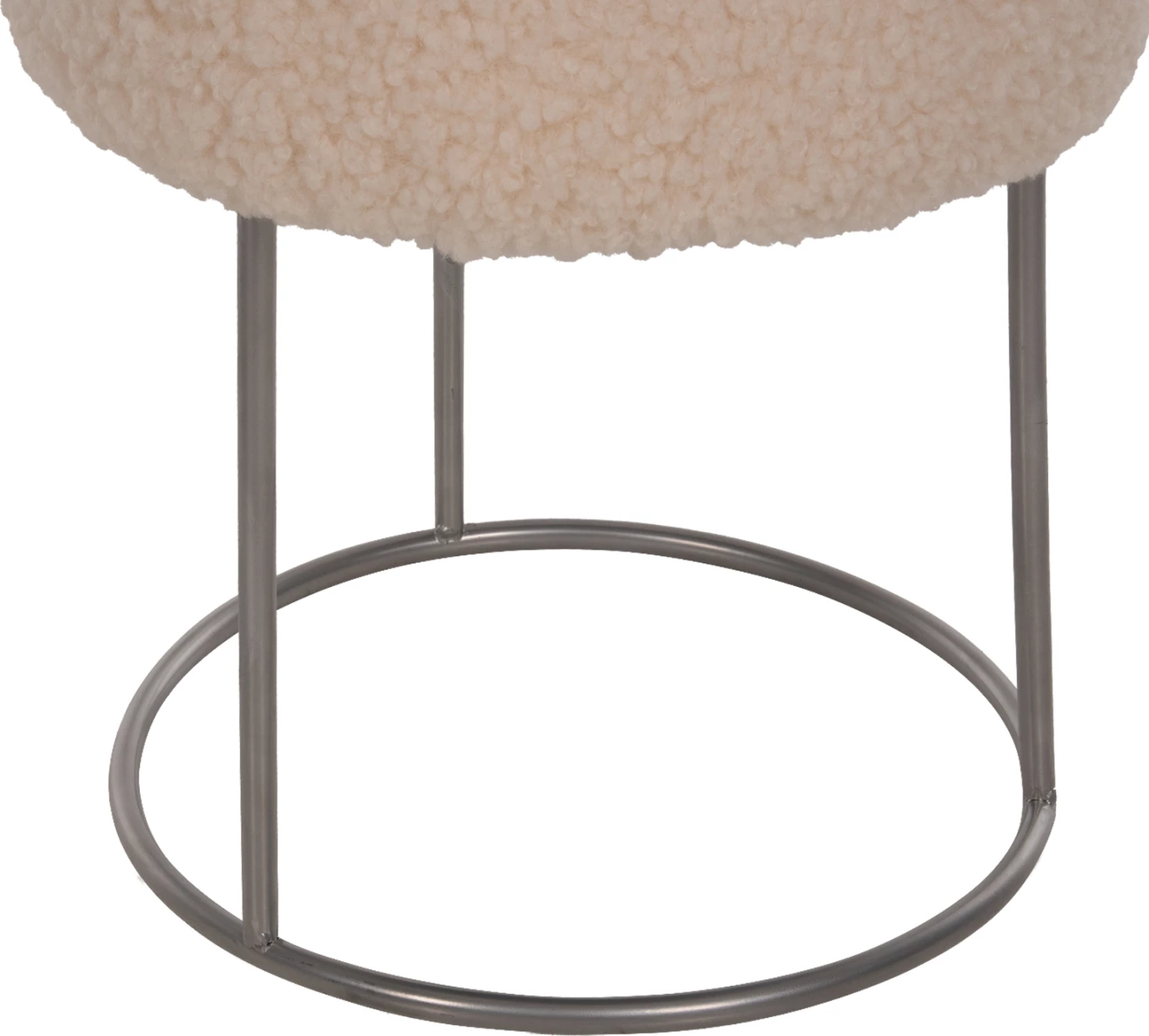 Karrige për bar KARLO FH8411.23, pëlhurë boucle e bardhë, bazë argjendi, Φ35x41H cm