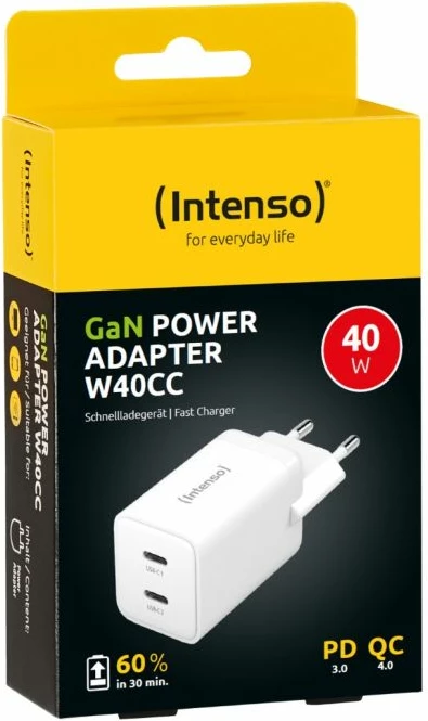 Karikues GaN INTENSO W40CC 40W 2x USB-C, i bardhë