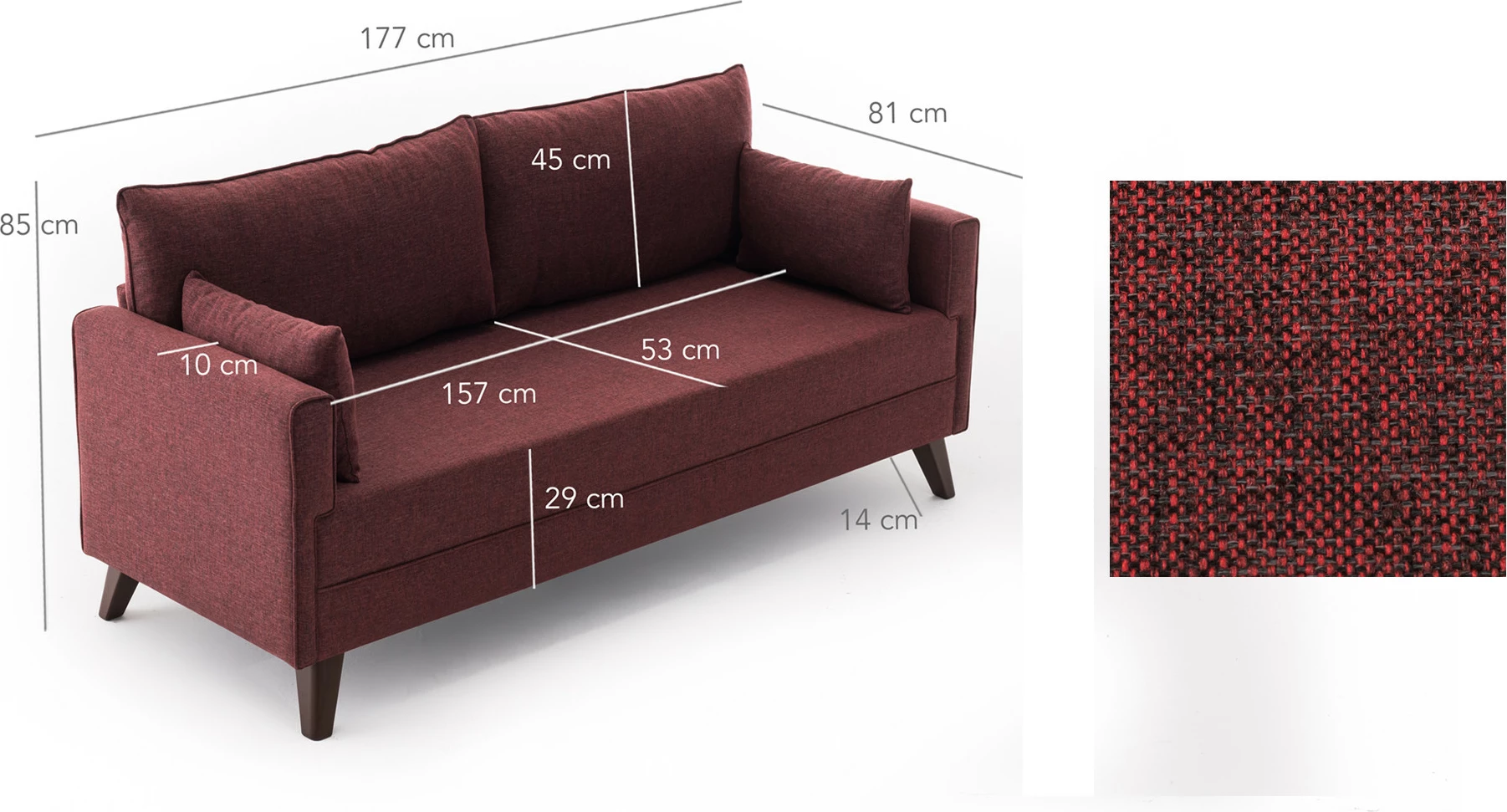 Divan për dy persona, ngjyrë e kuqe claret, Atelier del Sofa, Bella Sofa për 2 persona