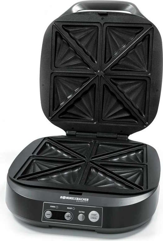 Aparat për sanduiçe, Rommelsbacher ST 1800, 4 XL, LED ekran me timer, veshje jo‑ngjitëse, antracit