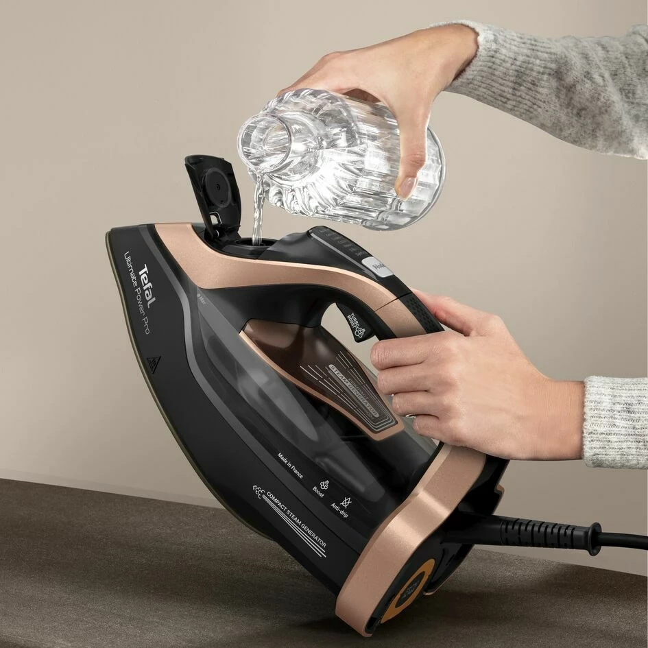 Hekur me avull Tefal Ultimate Power Pro FV9E50 3200 W, Durilium AirGlide Autoclean, kabllo 2 m, Zi/Bakër