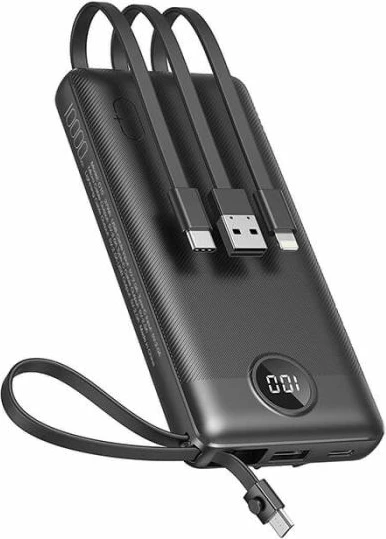 Power bank portativ VEGER C10 10000 mAh me kabllo të integrume, i zi