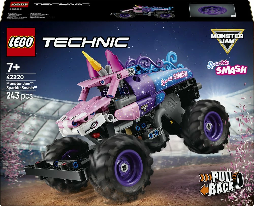 Set LEGO Technic Sparkle Smash 42220, 243 copë, pull-back motor, 7+ vjeç, rozë/vjollcë