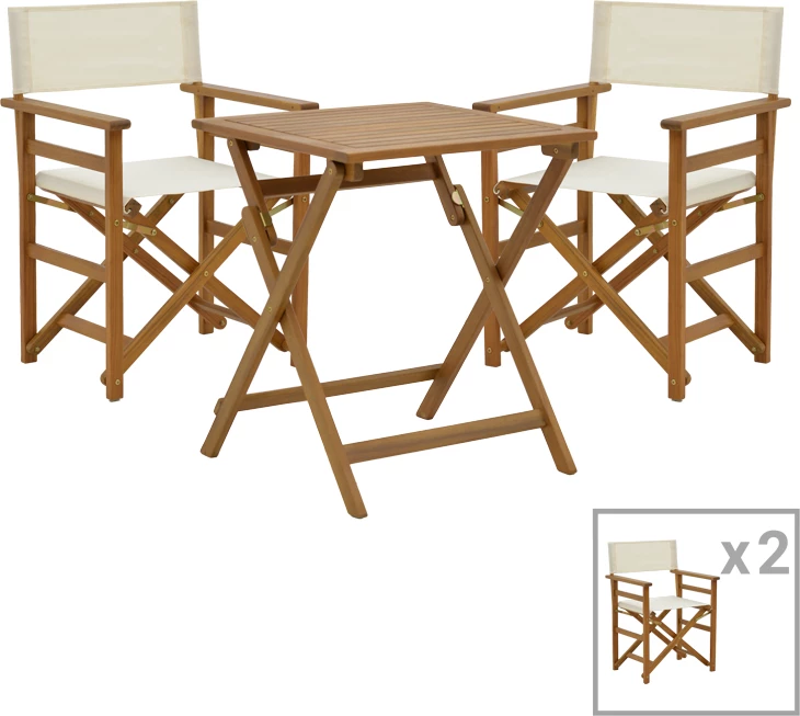 Tavolinë me karrige Bistrual-Perdu set prej 3 copash, dru akacie, 60x60x72cm