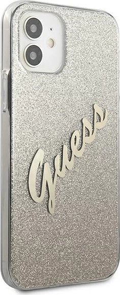 Mbështjellës Guess GUHCP12SPCUGLSGO për iPhone 12 mini 5.4" Hardcase TPU/PC Glitter Gradient Script, gold