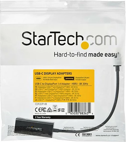 Adapter USB-C në DisplayPort StarTech, DP 1.4, 8K 30Hz, Thunderbolt 3, i zi