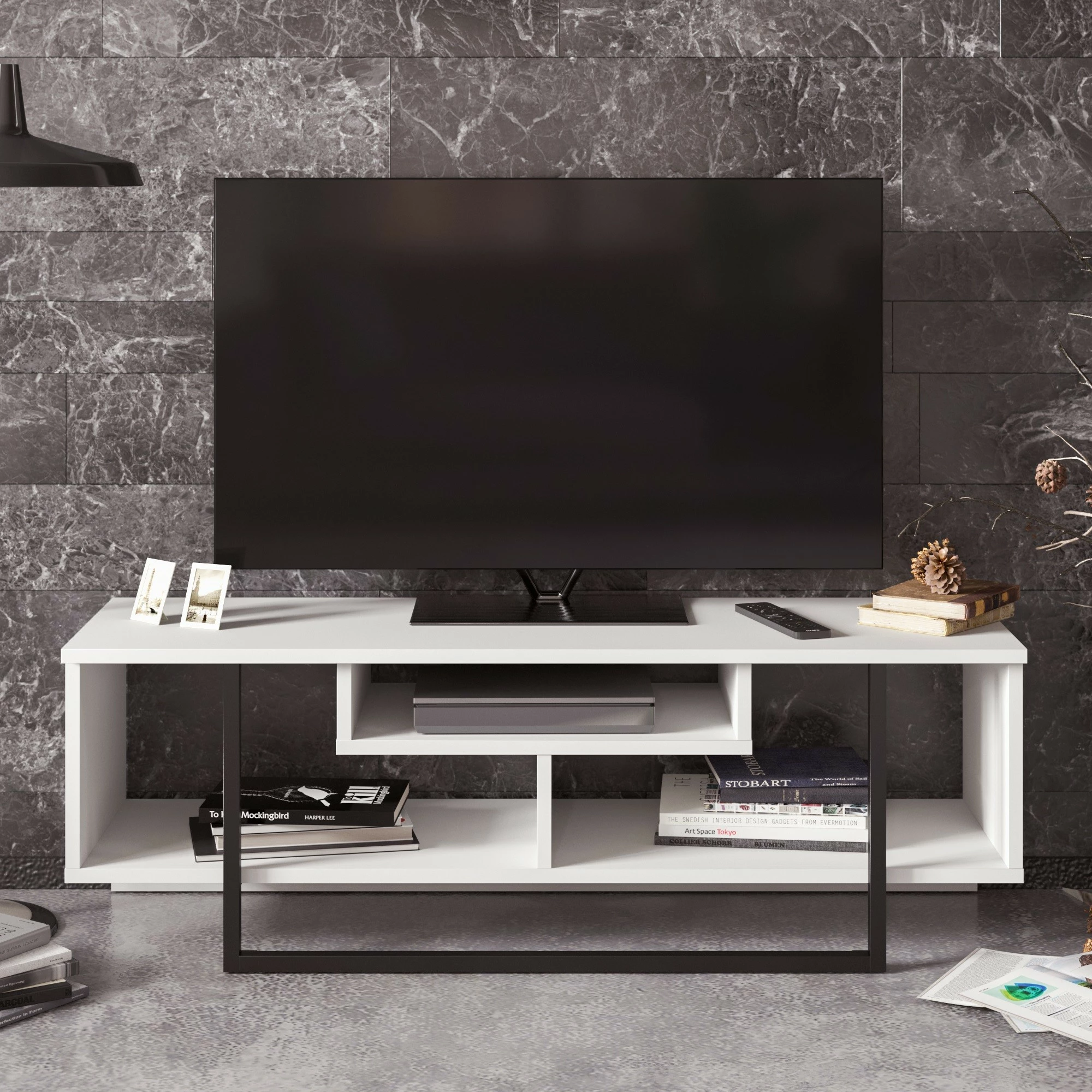 Komodë TV Hanah Home, Asal (120), e bardhë, e zezë