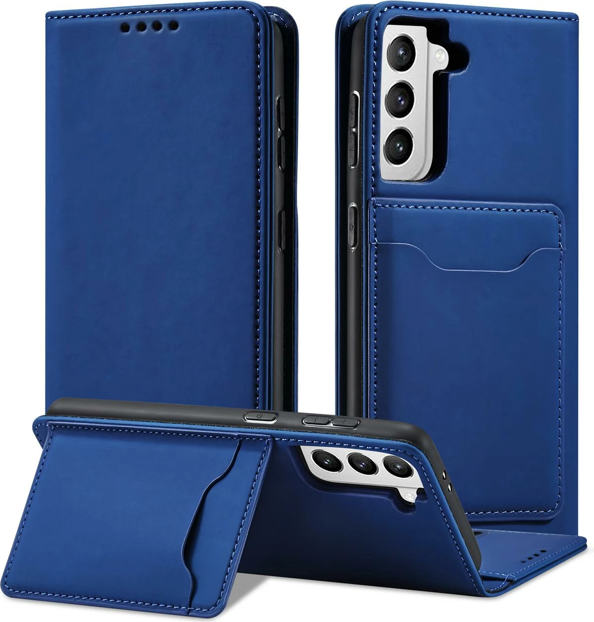 Mbështjellës Hurtel Magnet Card Case për Samsung Galaxy S22+, me kapak, portofol, stand, Blu