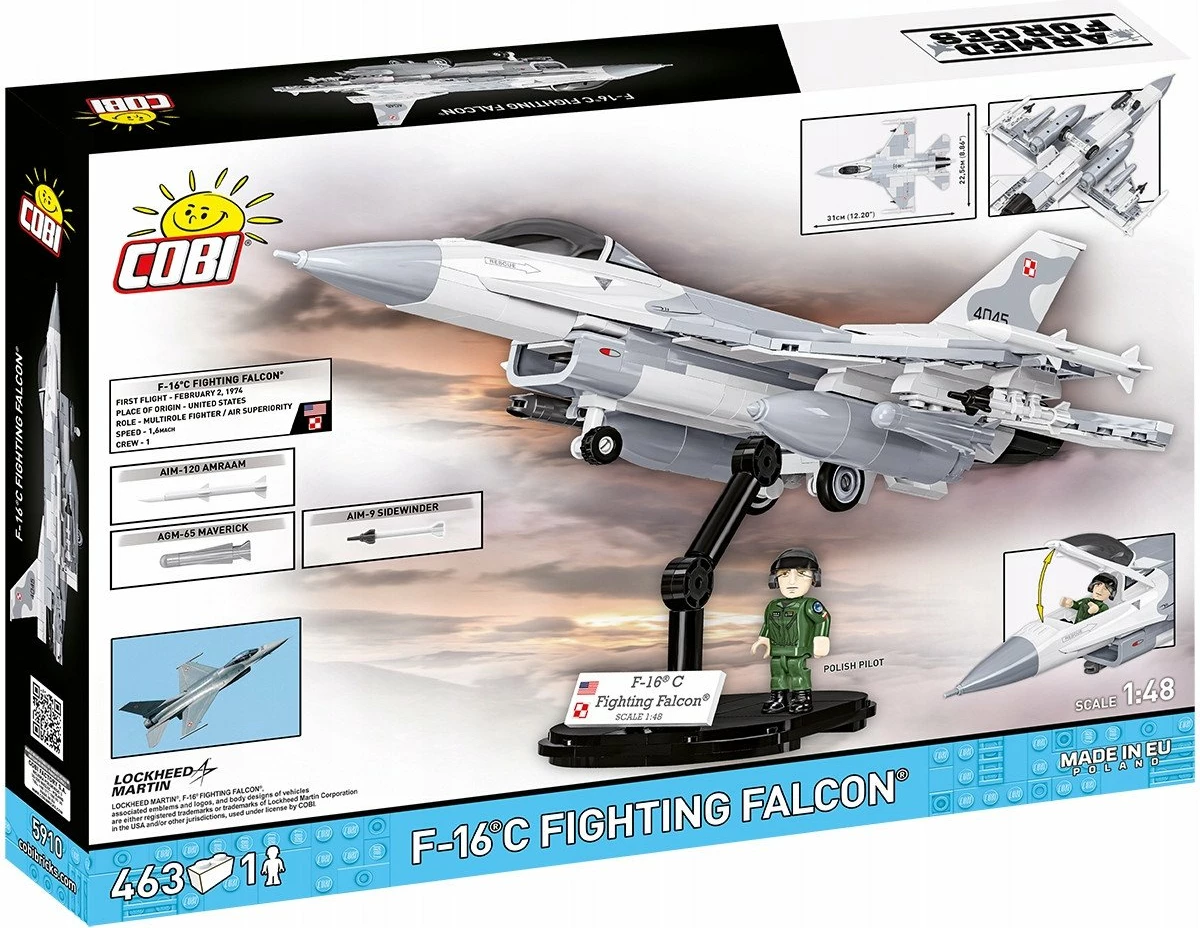 Set blloqe ndërtimi Cobi Armed Forces F-16C Fighting Falcon 5910, 463 copë, shkallë 1:48, gri