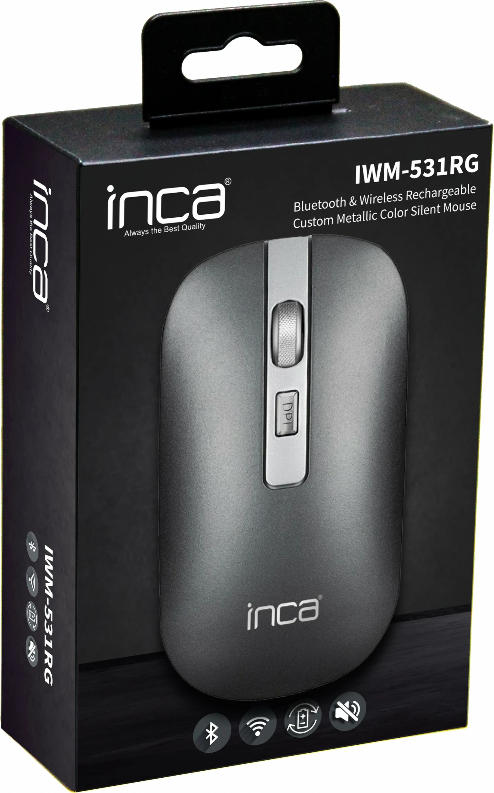 Maus Inca IWM-531RG, wireless & Bluetooth, 1600 DPI, akku, argjend
