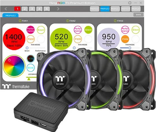 Ventilator për kasë Thermaltake Riing 14 RGB CL-F051-PL14SW-A, 140mm, 500-1400RPM, i zi