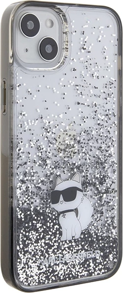 Mbështjellës Karl Lagerfeld Liquid Glitter Choupette për iPhone 15 Plus, Transparent, Silver