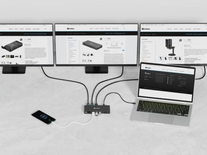 Docking station USB-C Sandberg 136-61, 13-në-1, PD 100W, 10Gbps, 2x HDMI + DP 4K@60Hz, RJ45 1Gbps, alumini, e zezë