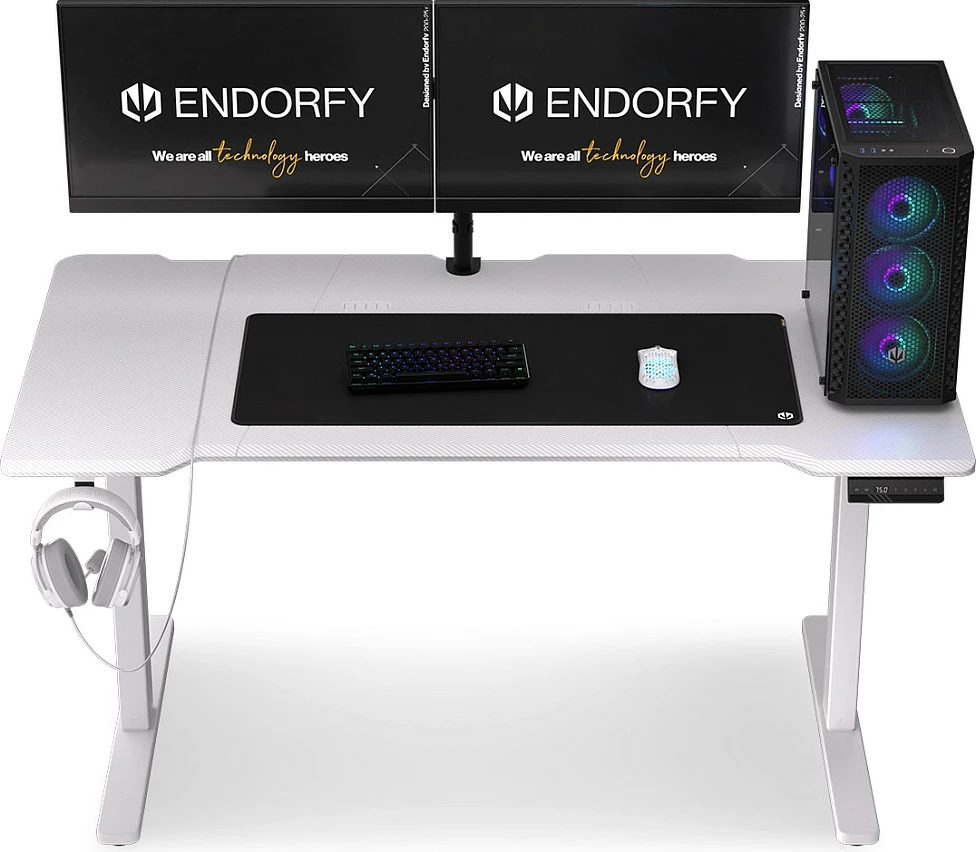 Tavolinë gaming Endorfy Atlas L Electric, 150x78 cm, ngritje elektrike, e bardhë