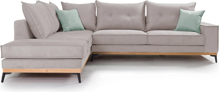 Kënd divani Luxury II, këndi i djathtë, pëlhurë, elefant-ciel, 290x235x95 cm