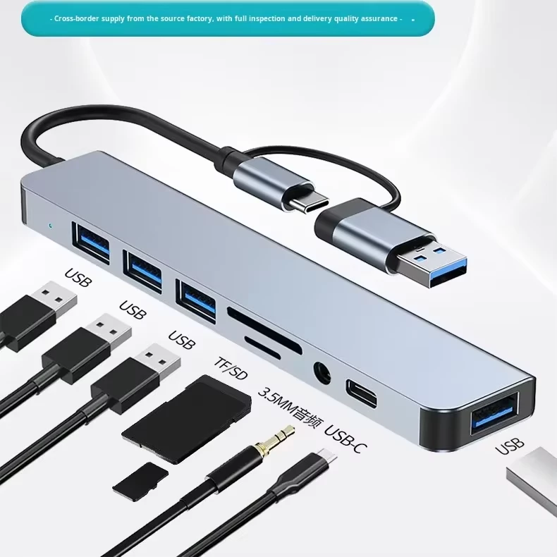 Hub USB-C 8-në-1 prej Alumini me Multi-Port dhe Adaptor të Dyfishtë