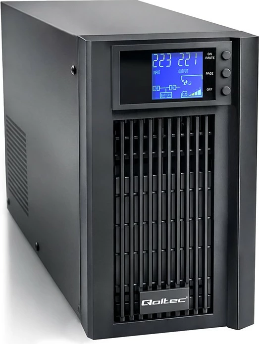 UPS me valë sinusoidale, Qoltec, 52641, 2kVA 1600W, line-interactive, AVR, LCD, 4x 7Ah, 2x Schuko, e zezë